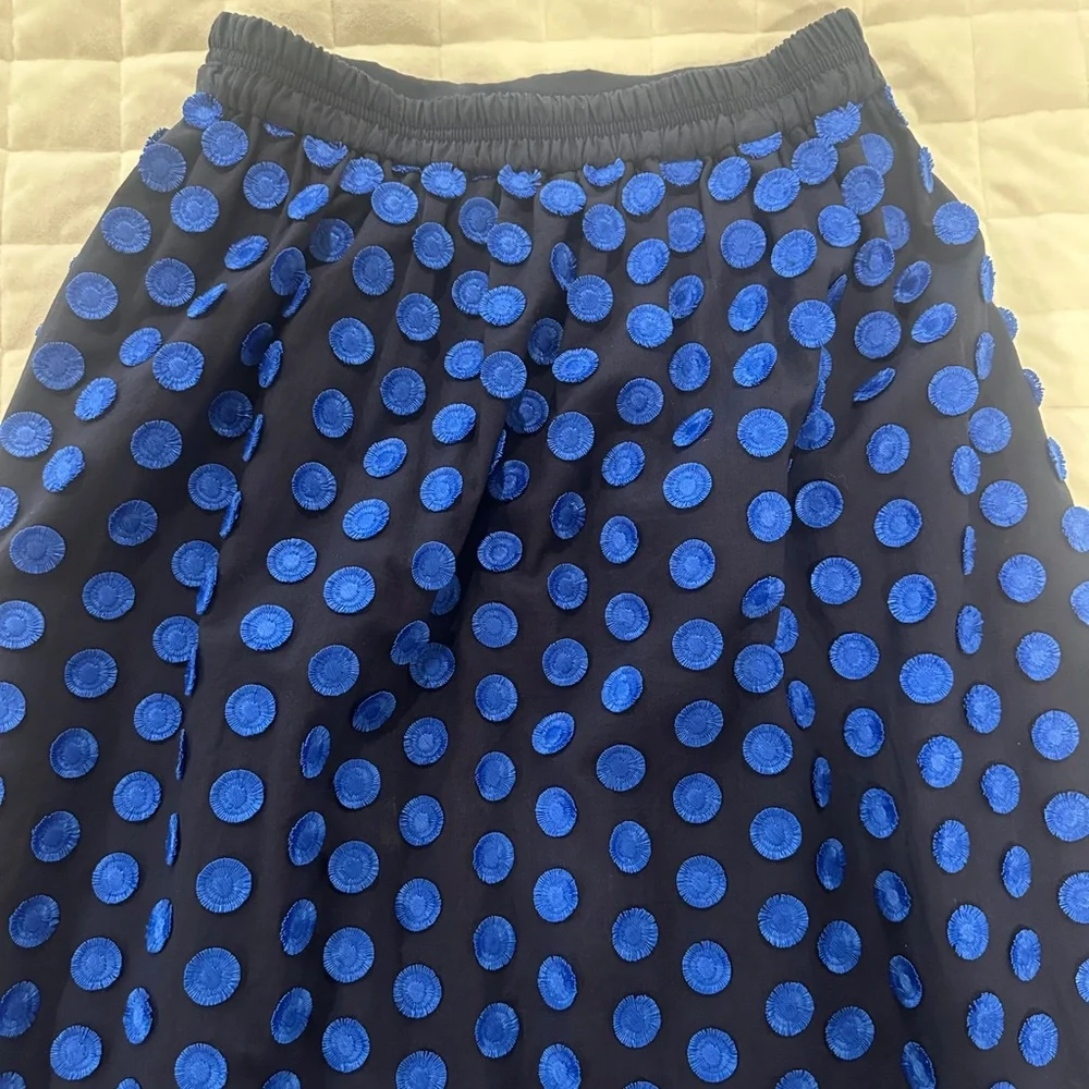 J. Crew Navy and Blue Polka Dot A-Line Midi Skirt - Size 00 - Picture 5 of 10